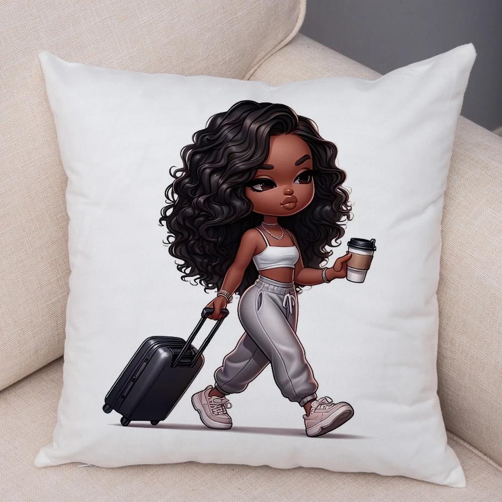 Мода Мультяшная Африканская Девушка Наволочка Мягкая Плюшевая Наволочка для Подушки для Дивана Домашний Декор Милая Черная Женщина Наволочка для Подушки