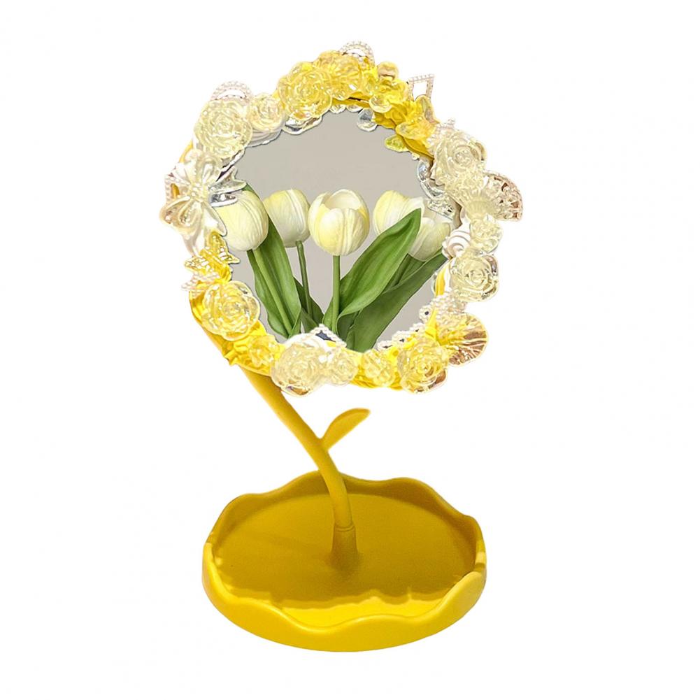 Настольное зеркало с подставкой Зеркало для стола с подносом для хранения Вращающееся косметическое зеркало с подносом для хранения Органайзер с дизайном цветов ручной работы