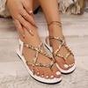 Bohemian Style Braided Flat Sandals for Women 2025 Summer Printing Beach Shoes Woman Fashion Elastic Band Roman Sandalias Mujer