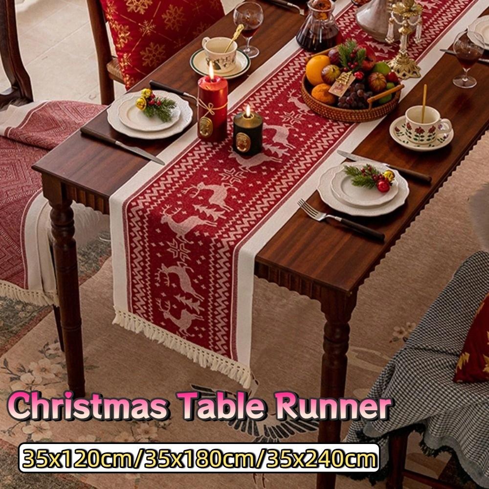 Rectangle Christmas Table Runner Red Thickened Elks Tablecloth Washable Long Xmas Desktop Decoration Festival Party Supplies