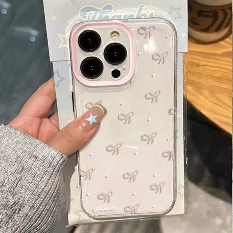 Ins Корея Розовый Бантик Чехол для Телефона для Xiaomi Redmi Note 14 13 12 11 Pro Plus 5G 12S 11S 10S Redmi 13C 14C 4G Прозрачный Мягкий Чехол