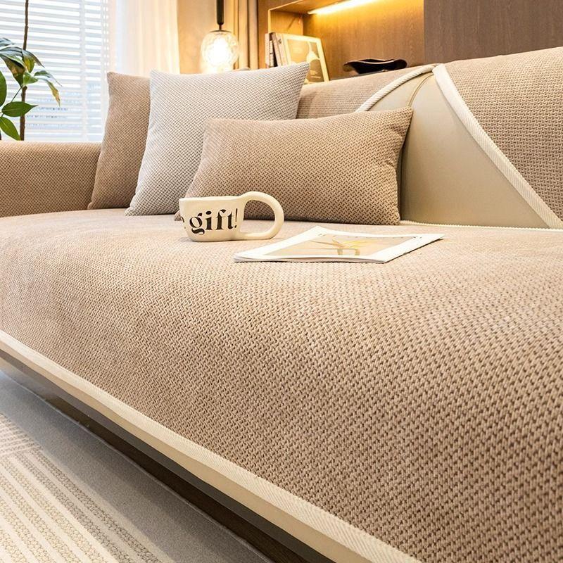 Autumn Winter Chenille Sofa Cover Living Room Solid Color Sofa Cushion L Shaped Sofa Cover Non-Slip Couch Armrest Backrest Mat