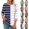 Women's Fashion Casual Seven Sleeve T-Shirt Print Round Neck Top