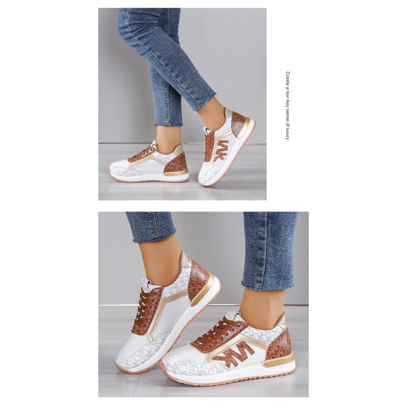 Plus Size Women's Shoes 2025 Spring/Fall Women's Patchwork Lace-Up Leather Casual Sneakers Flats