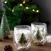 1pcs Double Wall Christmas Glass Cup Heat Resistant Coffee Cup for Coffee Tea Milk Water Mugs Bar Drinkware Christmas Mug Gifts