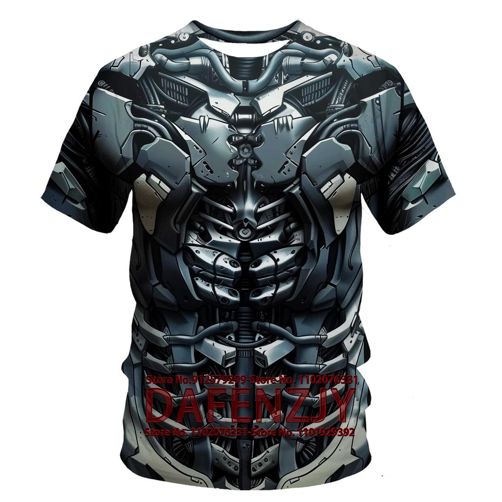 Summer Round Neck 3D Mechanic Printed Top Fashionable Casual Short Sleeved Men's T-shirts
