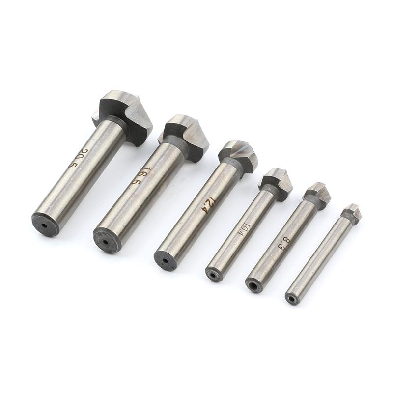 HSS 90-degree Three-edge Natural Color Full Grinding Chamferer Woodworking Milling Cutter Spot Facer Hole Opener Tool Set