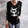 Animal Cat Printed 3D T Shirts Plus Size Black Tees Women Fashion V Neck Long Sleeve T Shirt