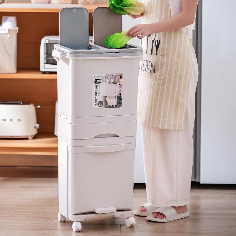 Kitchen Waste Bin with Wet/Dry Separation - Sealed, Portable, and Sanitary Trash Can