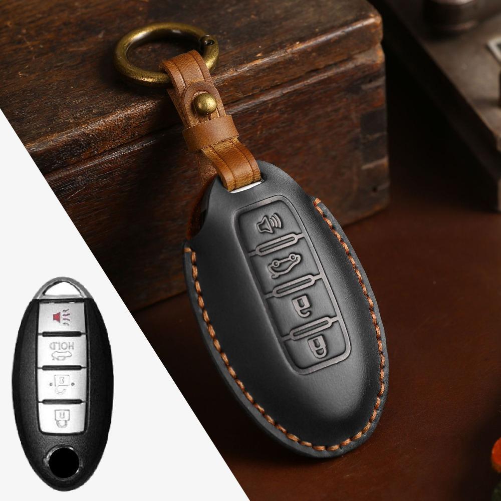 Genuine Crazy Horse Leather Key Cover Case for Nissan X Trail Qashqai Tiida Altima Sylphy Car Keys Protection