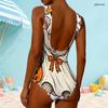 Women Plus Size One Piece Swimsuit High Round Neck Sleeveless Sloth Moon Printed