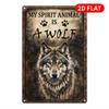 Tin Sign  Retro Wolf Paw Print Wall Decor My Spirit Animal Is A Wolf Vintage Metal Poster for Man Cave Bar Garage Office Rus
