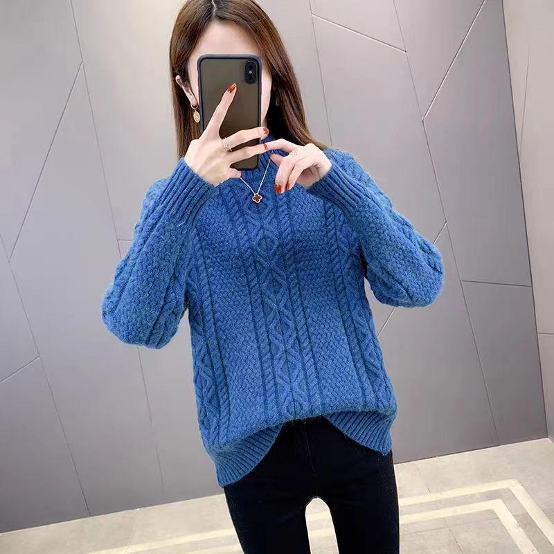 Свитер с полувысоким воротником Fried Dough Twists для женского трикотажа на осень и зиму, свободное верхнее пальто, утолщенное нижнее пальто