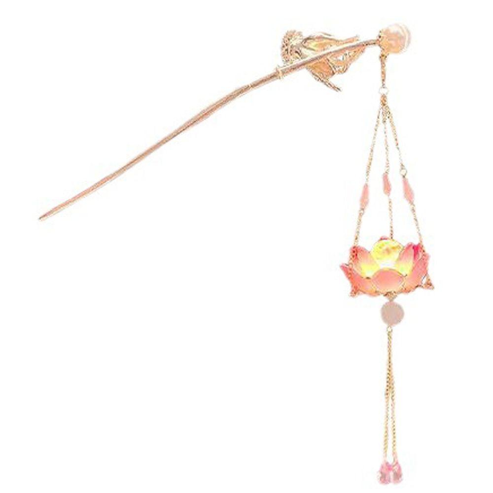 Pearl LED Light Hair Fork Lotus Luminous Lotus Hairpin Headwear Lantern Hair Stick Girls