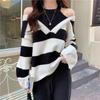 Pullover Sweater Women 2023 Fashionable Pullover Sweater Top Off Shoulder Stripe Sweater Women Autumn Pullover