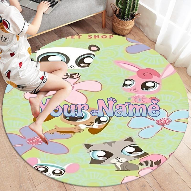 Littlest Pet Shop Custom Name Round Area Rug Carpet Rug For Living Room Bedroom Sofa Playroom Decor Nonslip Floor Mat