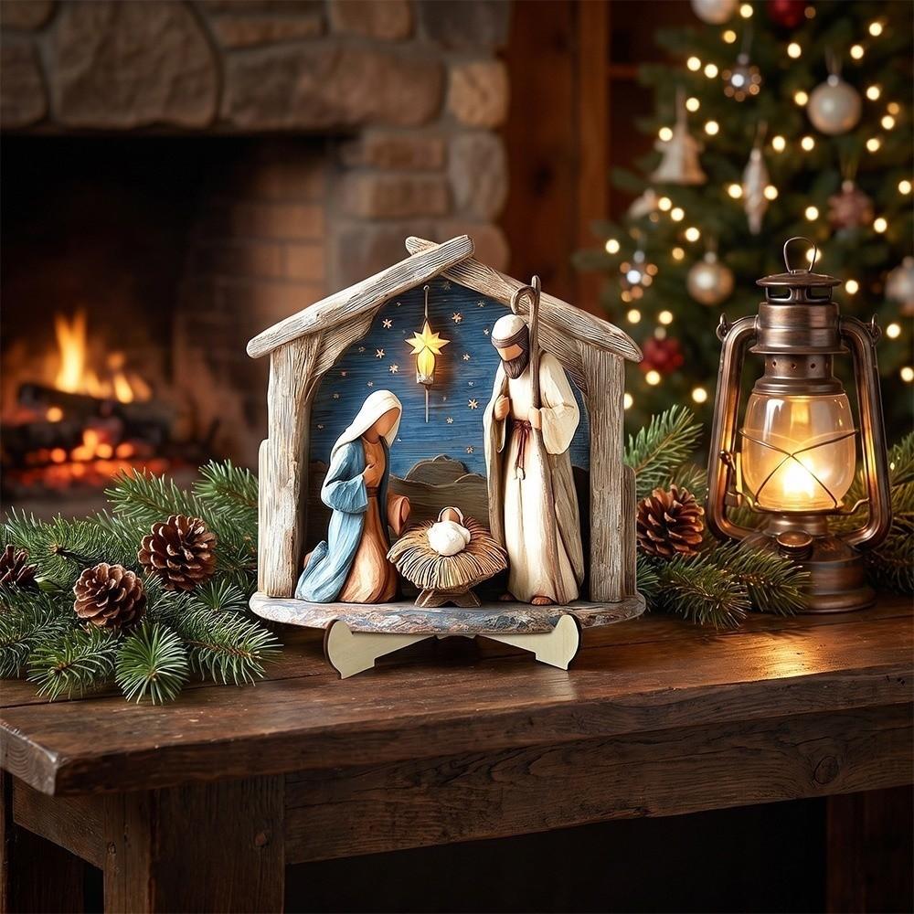 2D Flat Religious Figure Table Ornament Vintage Rustic Christmas Prayer Theme Sign Church