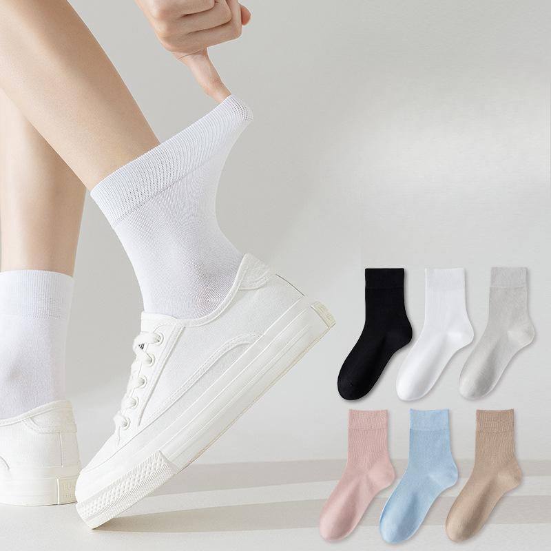 Female Spring and Summer Pure Color All Build Absorb Sweat Breathable Boneless Tube Socks