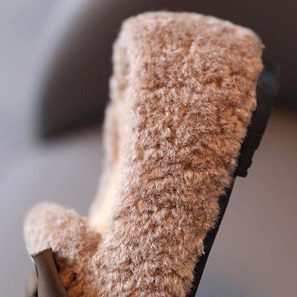 Зимняя обувь для девочек на хлопковой подкладке, теплая хлопковая меховая пушистая детская обувь на плоской подошве, детские лоферы без шнуровки, милая нескользящая бабочка принцессы