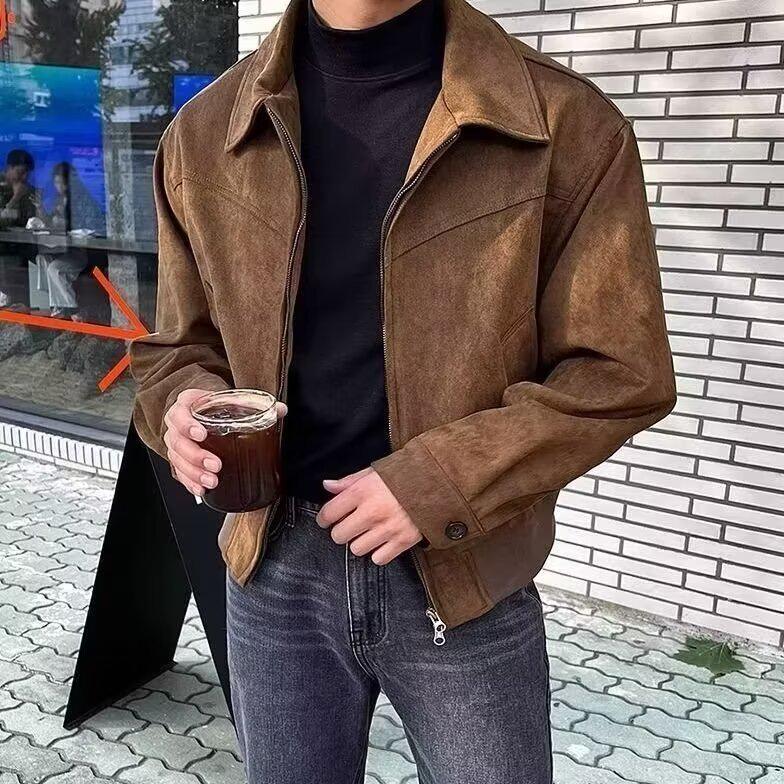 Мужская замшевая куртка на молнии с лацканами в корейском стиле - Осенне-зимний тренд в стиле Гонконга