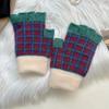 Female Checkerboard Winter Half-Finger Gloves Warm Half Open Finger Korean Version Student Writing Winter Typing Computer