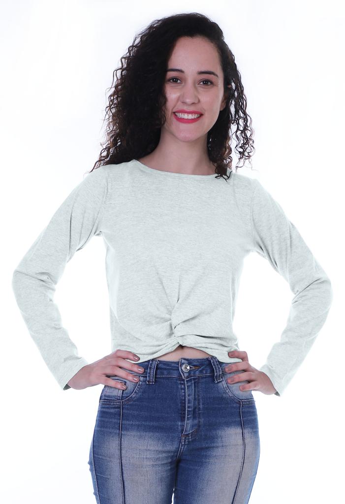 Moomaya Womens Full Sleeves Front Knot Crop Top Summer Tshirt Plain Tee Tops