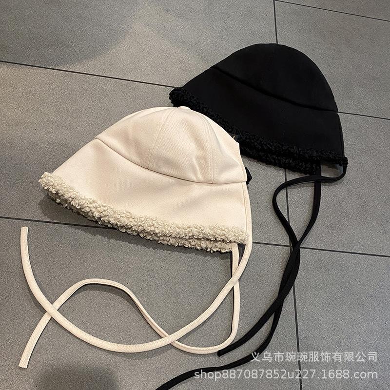 Fashion Fleece Strap Strap Plush Ear Cap Children's Autumn and Winter Windproof Cover Simple Versatile Bucket Cap