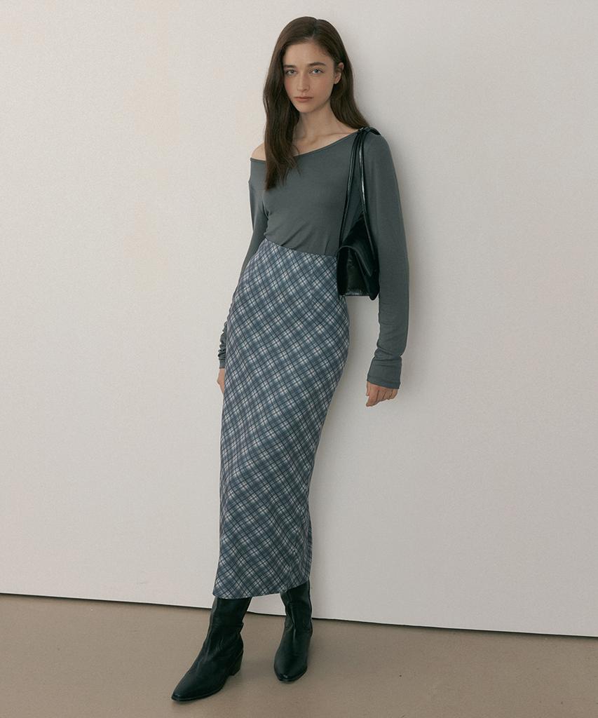 Riorg Mor Check Long Skirt Mild Gray