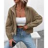 Women S Stand Collar Single Breasted Corduroy Solid Casual Jacket