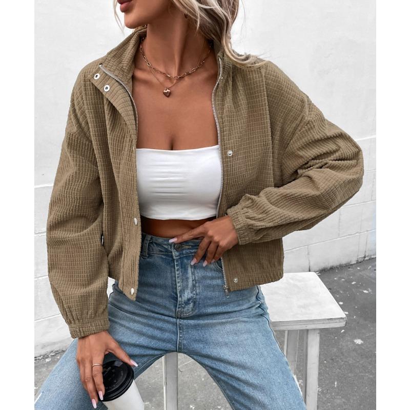 Women S Stand Collar Single Breasted Corduroy Solid Casual Jacket
