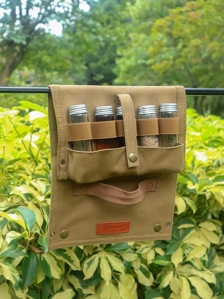 Manba Outdoor Camping Seasoning Set with Canvas Bag - Glass Bottles for BBQ & Cooking.