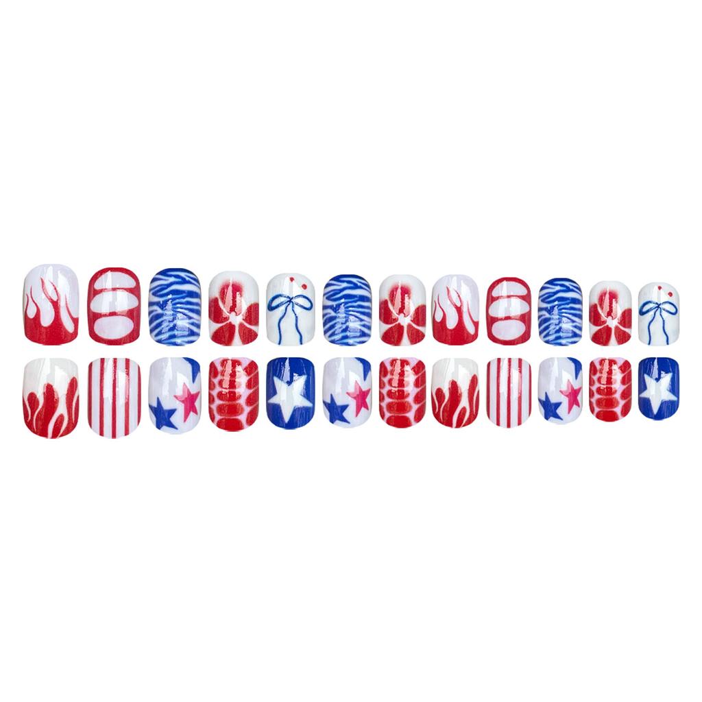 24Pcs Star Striped UV Nail Tips Resin False Nails for Party and Holiday Use