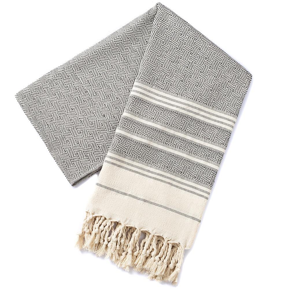 Striped Logo Sand-Free Outdoor Summer Travel Bath Pool Swim Use Colorful Cotton Turkish Beach Towel With Tassel