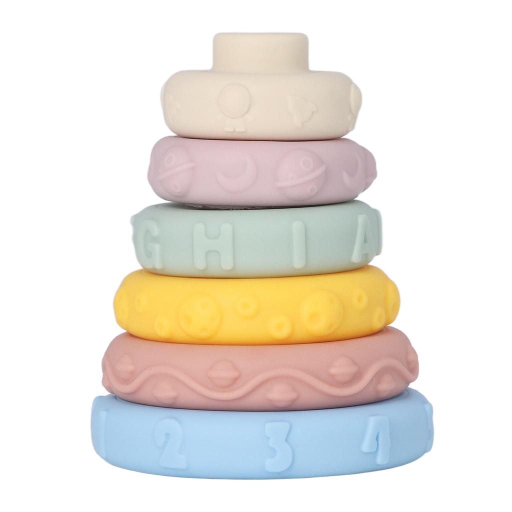 6Pcs Baby Sensory Stacking Rings Educational Squeaky Different Shapes Soft Stacking Circle Toys for