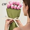 Handheld Bouquet Bag with Bow Canvas Flower Carrying Handle, Reusable Floral Tote Bag, Fresh Gift Wrap Flowers Packaging Holder for Garden,