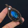 Blue Flash Labradorite, Moonstone Gemstone Pure Copper Wire Wrapped Designer Handmade Pendant Jewelry Gift