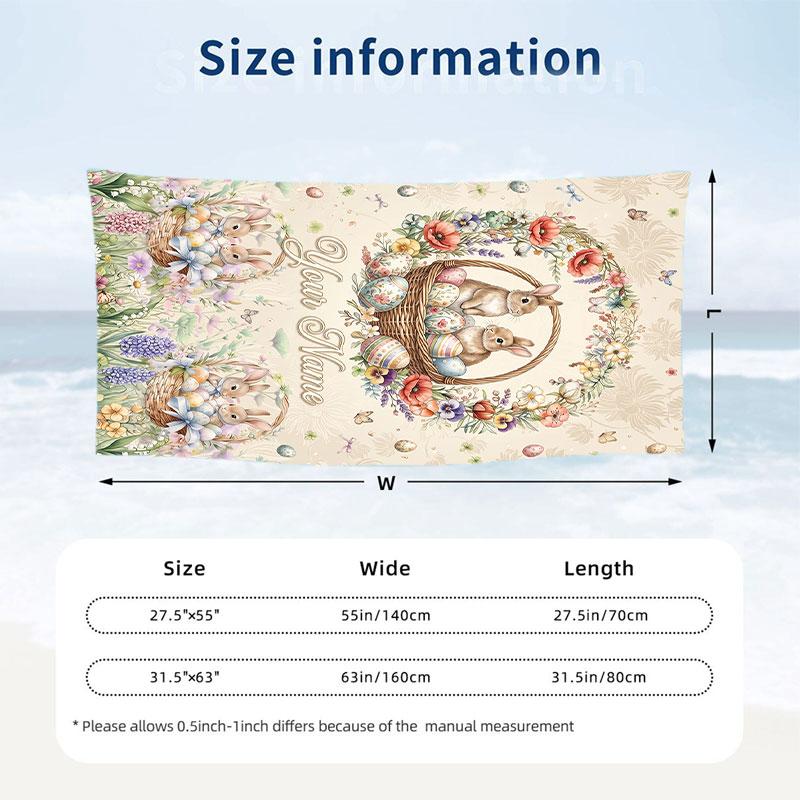 Easter Bunny Theme Beach Towel Personalized Custom Name & Text Soft Quick Dry Beach Towel for Swimming Travel