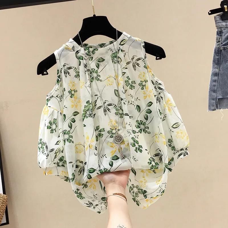 Chiffon Printed Off-the-shoulder Short Sleeve Top Ladies Plus Size Blouse for Women