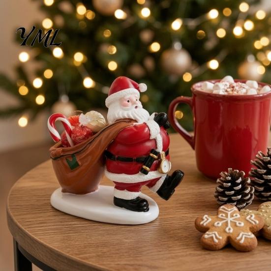 Festive Jewelry Storage Box Santa Claus Candy Bowl, Resin Christmas Tabletop Ornament with Room Accessories Slot, Creative Desktop Organizer
