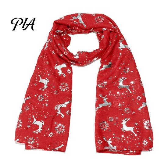 Cozy Holiday Gift for Women Christmas Theme Scarf Women, Glitter Sparkly Foil Reindeer Winter Print Scarves, Lightweight Soft Shawl Wrap Fall