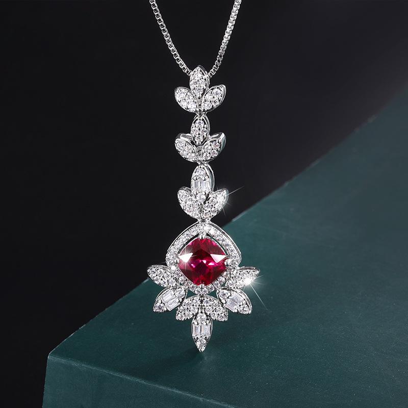 Jewelry Copper Plated Real Gold Wind Simulation Red Corundum Pendant Earrings Women'S Set Jewelry Stone 8 * 8