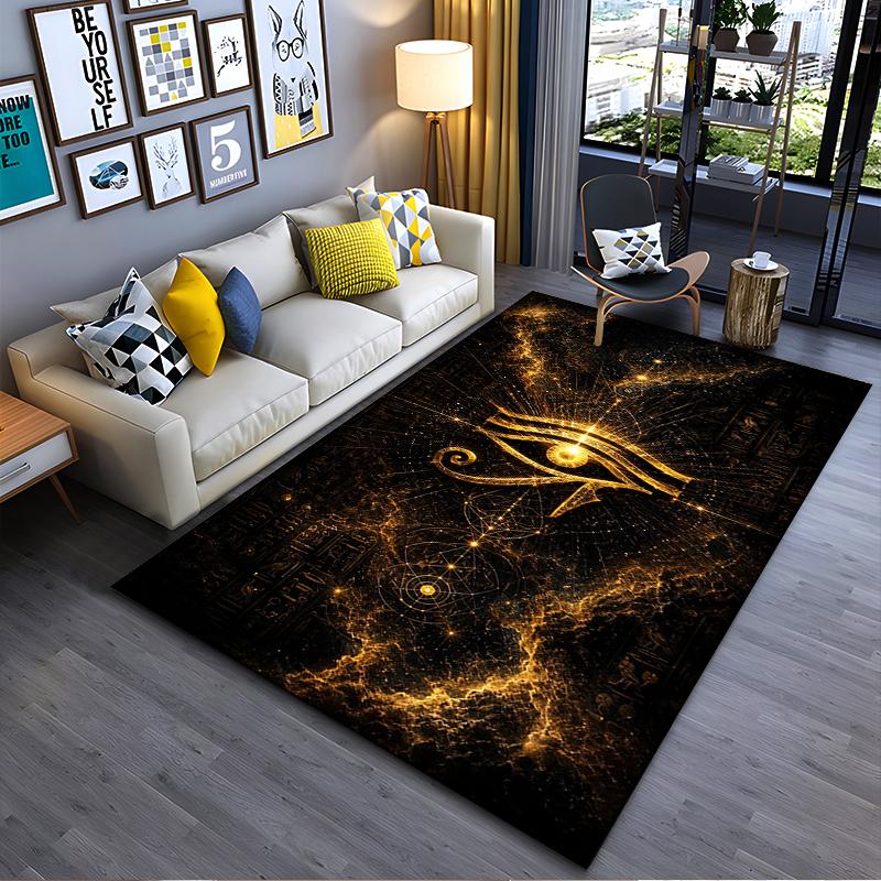 Area Rug, Eye of Horus Gold Glowing Sacred Geometry Nebula Egyptian Print, Living Room Decor, Non-Slip Mat