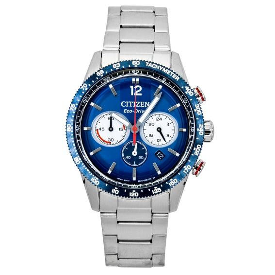 Citizen Мужские часы Eco-Drive Хронограф Нержавеющая сталь Синий циферблат CA4716-50L 100M