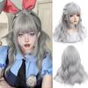 Grey Long Curly Synthetic Wig Female Rabbit Police Officer Cosplay Holiday Wig Cute Daily Grey Straight Bangs Long Curly Wig