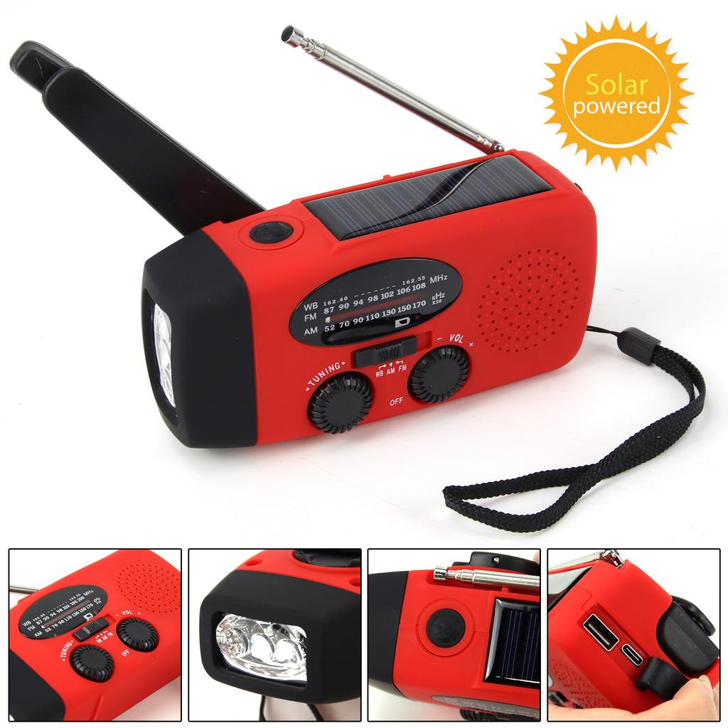 Multifunctional Solar Hand Crank Radio FM AM WB NOAA Weather Radio 2000mAh USB Charging Emergency LED Flashlight Power Ban