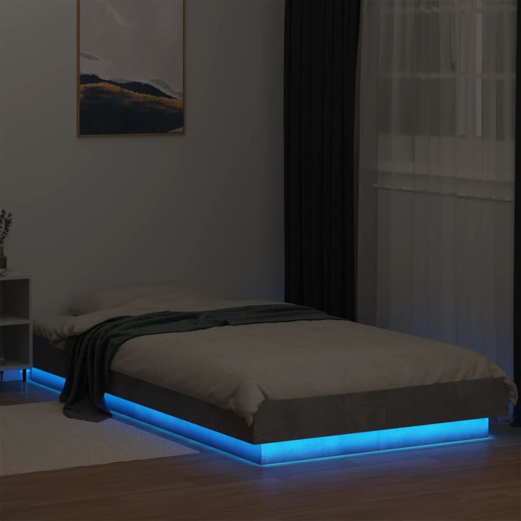 Bed Frame with LED Lights Concrete Grey 90 x 200 cm Engineered Wood