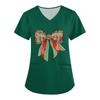 Women's Christmas Printed Uniform Work Uniform V-Neck Pocket Protective Work Uniform