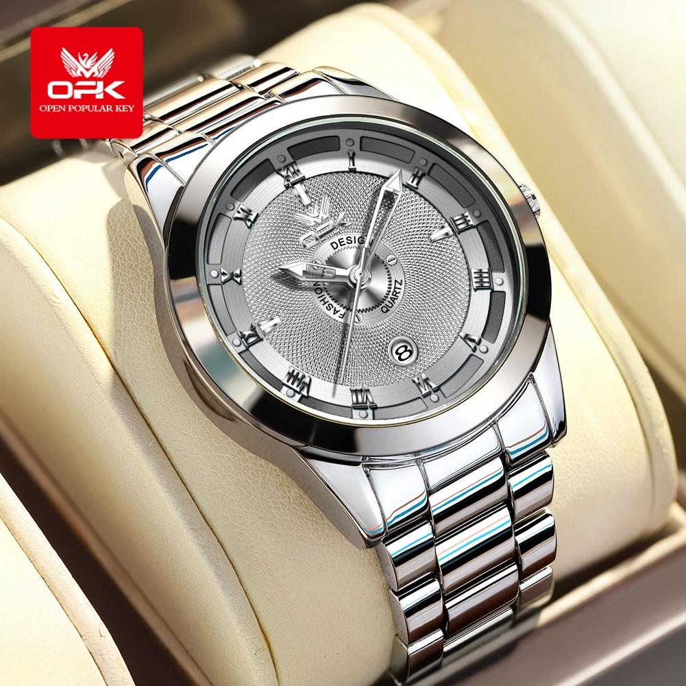 OPK 6056 Fashion Quartz Watch For Men Roman Scale Stainless Steel Waterproof Calendar Window Luminous Waterproof Watch For Men