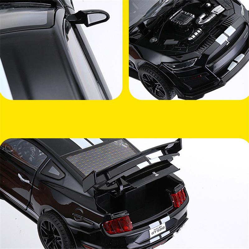 Большой размер 1/18 Ford Mustang Shelby GT500 Металлический сплав Модель Спортивного Автомобиля Литые Металлические Модели Гоночных Автомобилей Игрушки со Звуком и Светом Подарки