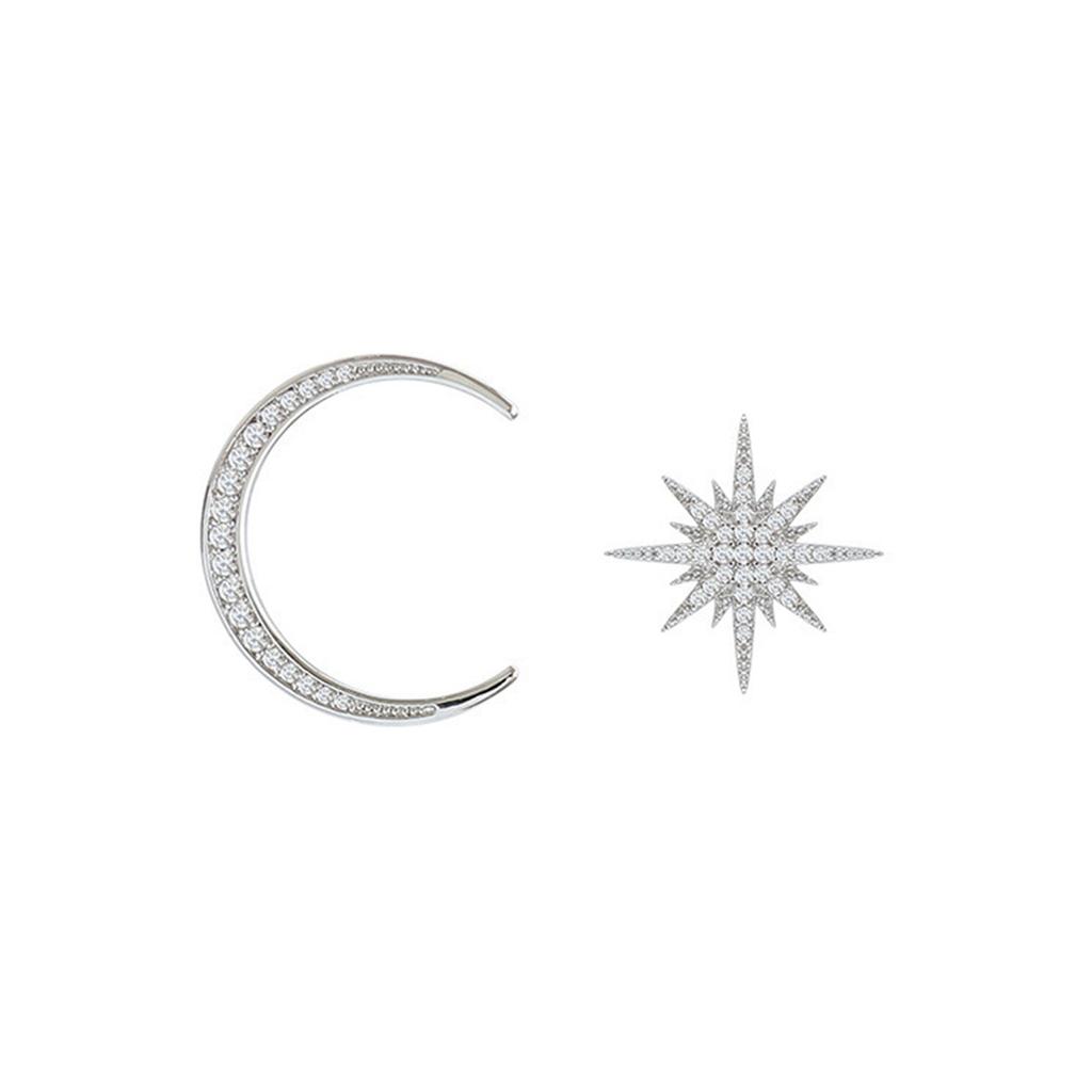 Women's Retro Fashion Star Moon Earrings Asymmetrical Rhinestone Earrings